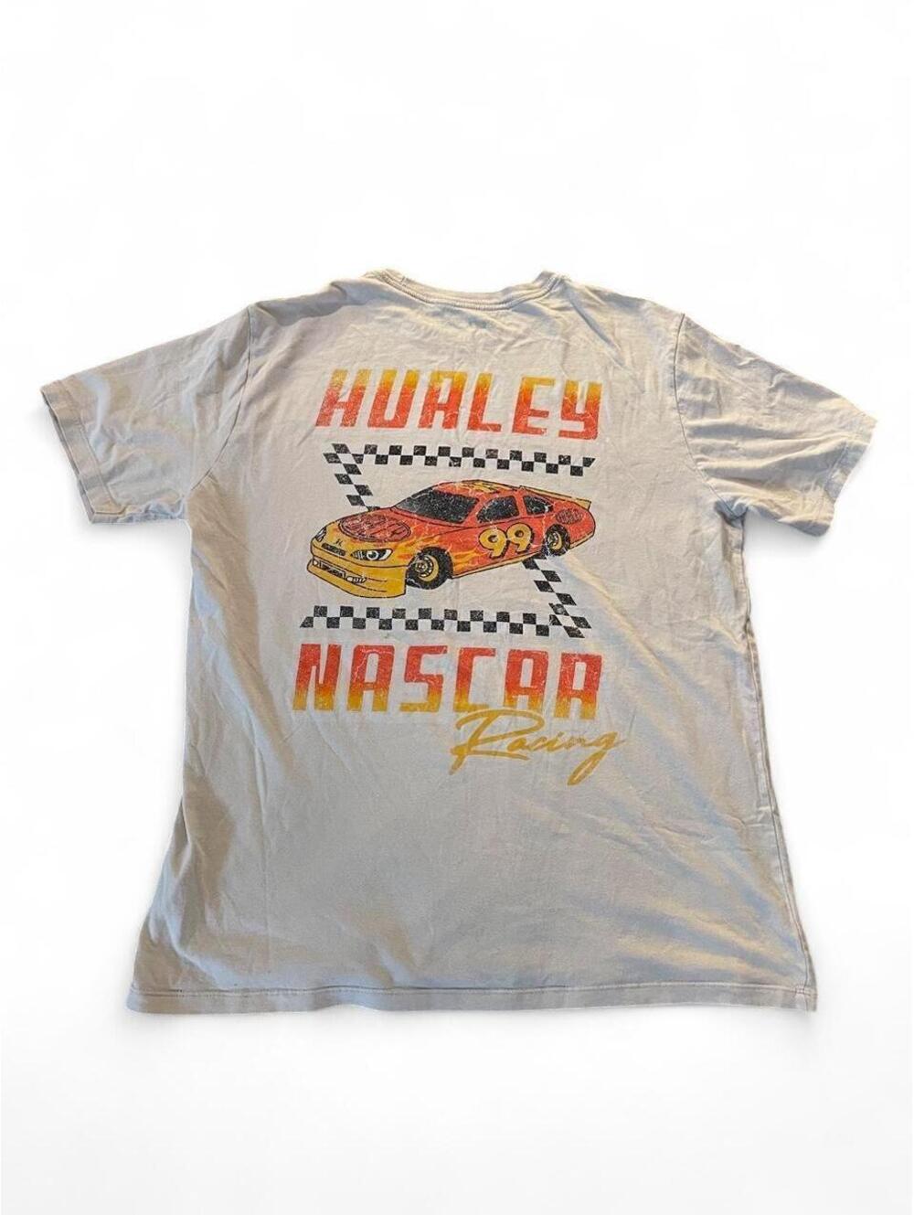 Hurley x NASCAR vintage style racing tee with orange/red race car graphic